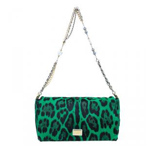 مملوكة مسبقًا Dolce and Gabbana Green Leopard Print Pony Hair Charles Shoulder Bag