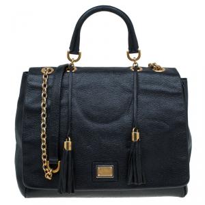 Pre Owned Dolce and Gabbana Black Leather Miss Charlotte Top Handle Bag