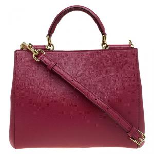 Pre Owned Dolce and Gabbana Red Leather Miss Sicily Shopper Tote