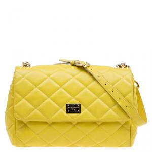 Pre Owned Dolce and Gabbana Yellow Quilted Leather Miss Kate Shoulder Bag