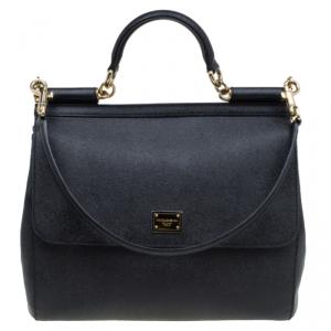 مملوكة مسبقًا Dolce and Gabbana Black Leather Medium Miss Sicily Tote