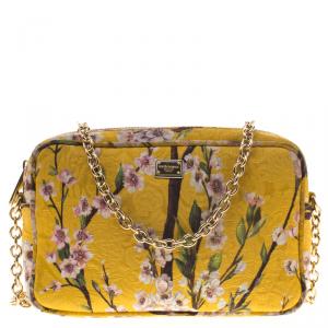 مملوكة مسبقًا Dolce and Gabbana Yellow Floral Print Fabric Glam Shoulder Bag