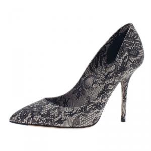 Dolce and Gabbana Black Lace Print Pointed Toe Pumps Size 38