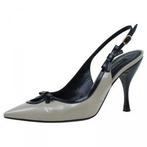 Pre Owned Dolce and Gabbana Grey and Black Bow Detail Pointed Toe Slingback Sandals Size 37