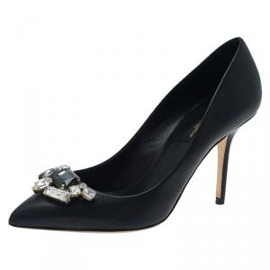 Dolce and Gabbana Black Leather Embellished Pumps Size 37