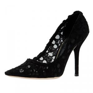 Pre Owned Dolce and Gabbana Black Lace Pointed Toe Pumps Size 36