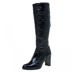 Pre Owned Dolce and Gabbana Black Patent Knee Boots Size 39