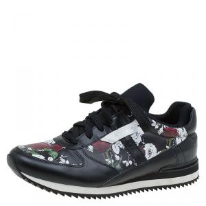 Pre Owned Dolce and Gabbana Black Rose Print Leather Sneakers Size 41