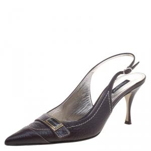 مملوكة مسبقًا صندل دولتشي آند غابانا جلد بني مقدمة مدببة كعب مفتوح مقاس 40