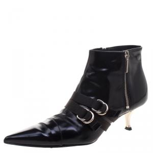 Pre Owned Dolce And Gabbana Black Leather Pointed Toe Ankle Boots Size 38