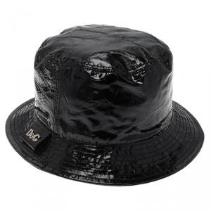 مملوكة مسبقًا Dolce and Gabbana Black Patent Bucket Hat Size M