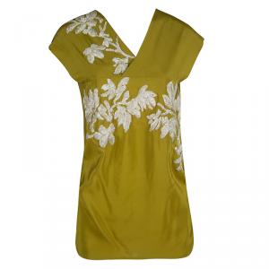 Dries Van Noten Olive Green Silk Embroidered Backless Sleeveless Top M