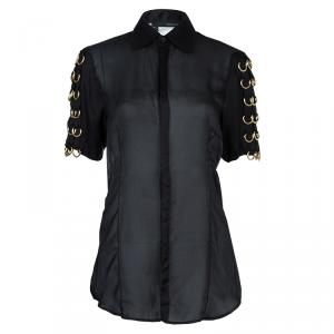 Dsquared2 Black Silk Gold D-Ring Embellishment Detail Sheer Blouse M