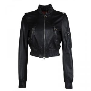 DSquared2 Black Leather Bomber Jacket M