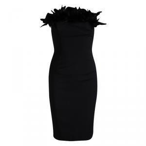 Dsquared2 Black Wool Goose Feather Detail Strapless Dress S
