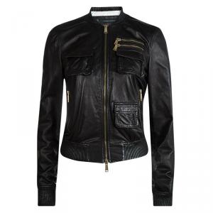 Dsquared2 Black Lamb Leather Bomber Jacket M