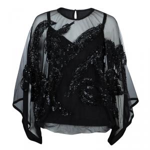 Elie Saab Black Mesh Overlay Sequin Embellished Top M