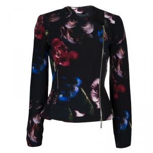 Elie Saab Black Floral Print Zip Detail Jacket S