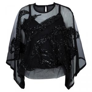 Elie Saab Black Mesh Overlay Sequin Embellished Top S