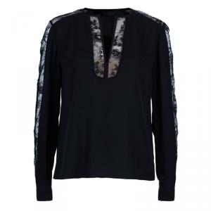 Elie Saab Black Lace Detail Long Sleeve Top S