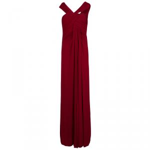 فستان إيلي صعب أحمر أوف شولدر درابيه S
