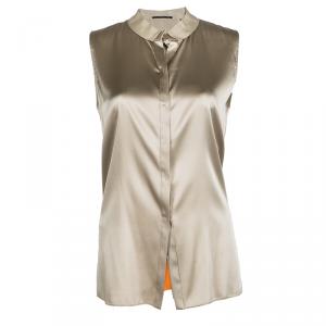 Elie Tahari Beige Silk Contrast Bottom Detail Sleeveless Blouse M