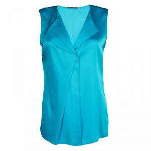 Elie Tahari Turquoise Blue Silk Layered Collar Detail Sleeveless Blouse M
