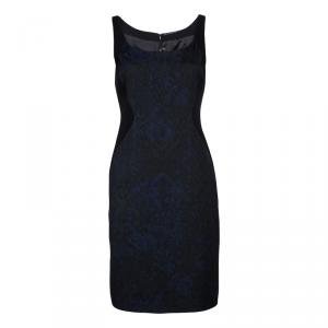 Elie Tahari Black Contrast Jacquard Hourglass Panel Detail Sleeveless Dress M