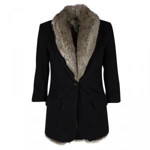 Elizabeth and James Black Wool Rabbit Fur Lined Coat XS