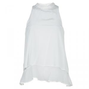Elizabeth and James White Mandarin Collar Sleeveless Silk Blouse S