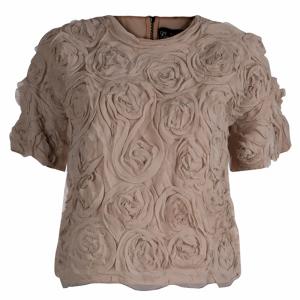 Elizabeth and James Beige Chiffon Floral Applique Cropped Top XS