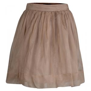 Elizabeth and James Beige Silk Gathered Skirt S