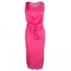 Emilio Pucci Pink Embellished Shoulder Detail Sleeveless Belted Midi Dress S
