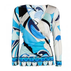 Emilio Pucci Multicolor Printed Silk Wrap Long Sleeve Top M