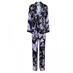 Emilio Pucci Black Butterfly Printed Silk Pajama Set S