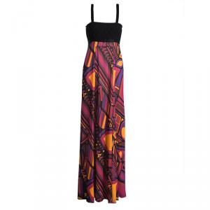 Emilio Pucci Multicolour Printed Silk Contrast Bodice Maxi Dress S