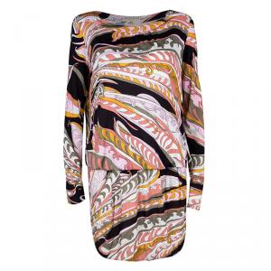 Emilio Pucci Multicolor Printed Drop Waist Detail Long Sleeve Dress M