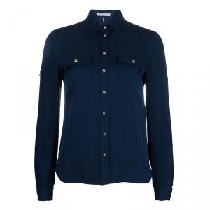 Emilio Pucci Blue Button Down Long Sleeve Silk Shirt S