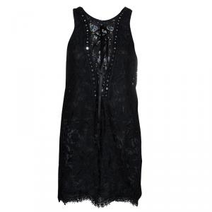 Emilio Pucci Black Lace Mirrorwork Tie-Up Detail Sleeveless Dress S