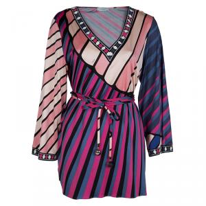 Emilio Pucci Multicolor Printed Knit Long Sleeve Belted Top L