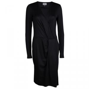 Emilio Pucci Black Knit Long Sleeve Draped Overlap Dress M