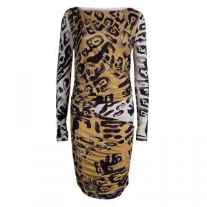 Emilio Pucci Animal Print  Ruched Long Sleeve Jersey Dress M