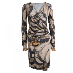 Emilio Pucci Multicolor Printed Silk Knit Long Sleeve Draped Dress M