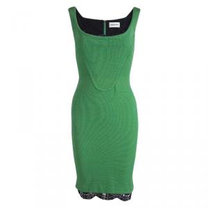 Emilio Pucci Green Knit Scalloped Lace Trim Sleeveless Bodycon Dress S