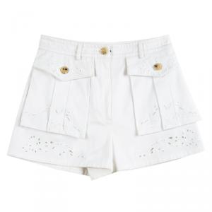 Emilio Pucci Off White Cutout Butterfly Embroidered Shorts M