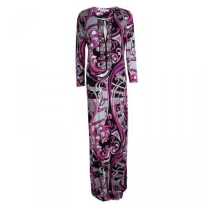 Emilio Pucci Multicolor Printed Embellished Long Sleeve Maxi Dress L