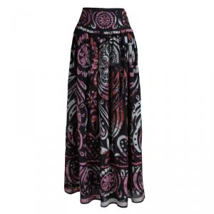 Emilio Pucci Multicolor Print Embroidered Gathered Maxi Skirt S