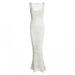 Emilio Pucci Cream Perforated Chunky Knit Sleeveless Maxi Dress M