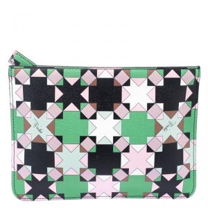 Emilio Pucci Multicolor Geometric Print Leather Small Clutch