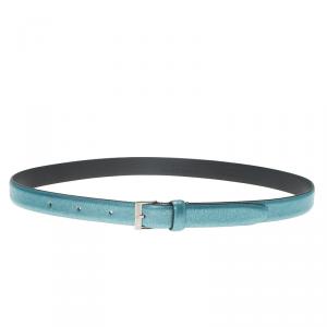 Pre Owned Emporio Armani Blue Metallic Skinny Belt 95 CM